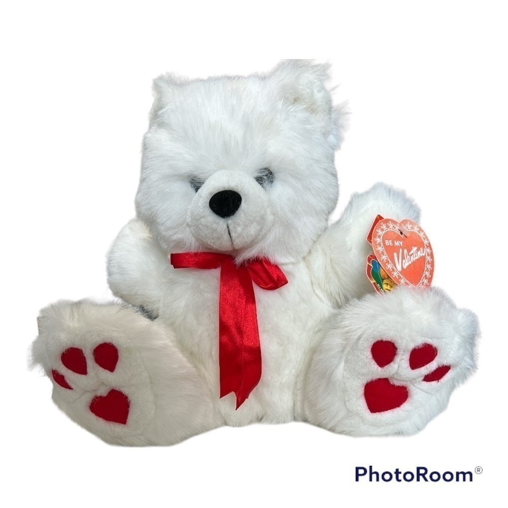 Dollcraft White Valentine Plush Bear  NWT